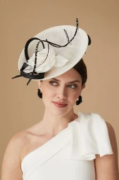 Assam White And Black Saucer Hat -Chic Hats Shop ASSAM WHITE AND BLACK SAUCER HAT 2