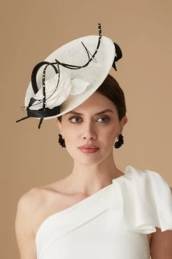 Assam White And Black Saucer Hat -Chic Hats Shop ASSAM WHITE AND BLACK SAUCER HAT 3