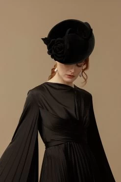 Black Belgravia Rose Hat -Chic Hats Shop BLACK BELGRAVIA ROSE HAT 5
