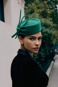 Mayfair Pillbox Hat -Chic Hats Shop MAYFAIR PILLBOX HAT GREEN LIFESTYLE SHOT 2