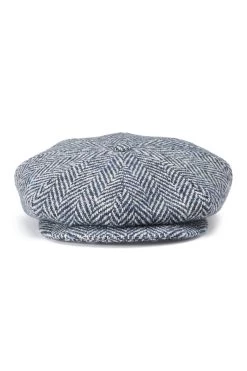 Muirfield Herringbone Bakerboy Cap -Chic Hats Shop MUIRFIELD HERRINGBONE BAKERBOY CAP BLUE Product Shot 2