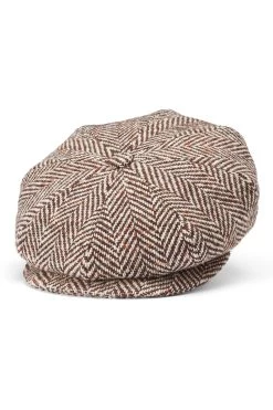 Muirfield Herringbone Bakerboy Cap -Chic Hats Shop MUIRFIELD HERRINGBONE BAKERBOY CAP BROWN Product Shot 1
