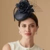 Rose Bud Navy Leather Percher Hat
