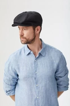 Tremelo Black Linen Bakerboy Cap -Chic Hats Shop TREMELO BLACK LINEN BAKERBOY CAP EDITED