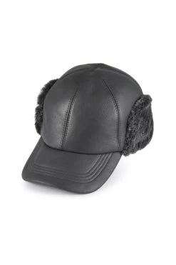 Winnipeg Sheepskin Baseball Cap -Chic Hats Shop WINNIPEG SHEEPSKIN BASEBALL CAP BLACK 1